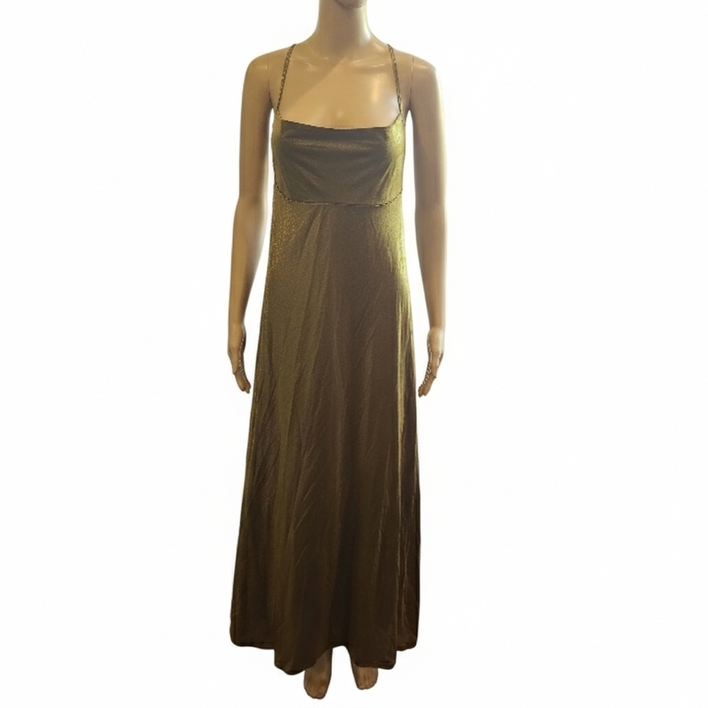 Victoria's Secret Maxi Dress Women Medium Gold Shimmer Backless Cowl Neck Gown